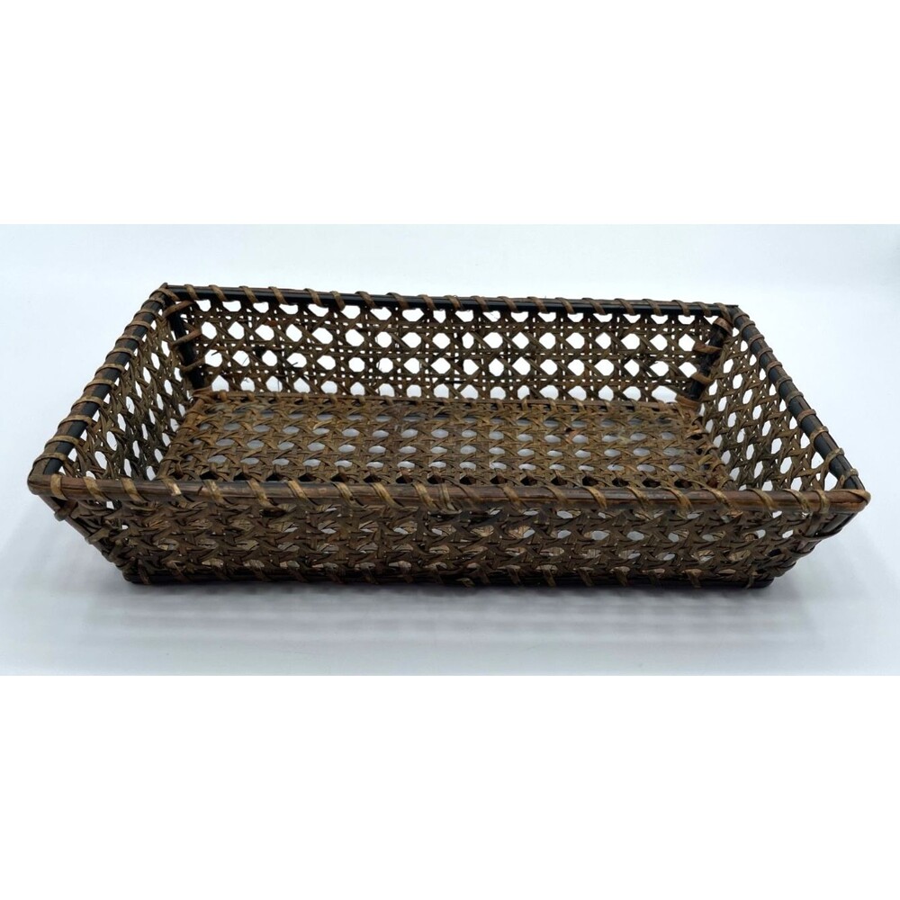 Vintage Cane Rattan Guest Towel Napkin Holder Tray 10" x 6" Brown